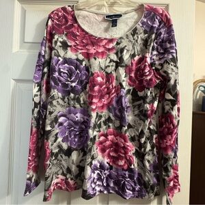 Karen Scott Shirt Woman’s XL Long Sleeve Crew Neck Blouse Floral Pattern Top NEW
